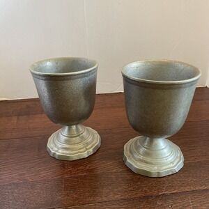 2 Wilton Armetale Pewter Plough Tavern Water Wine Goblets Hollow Satin 5.25"